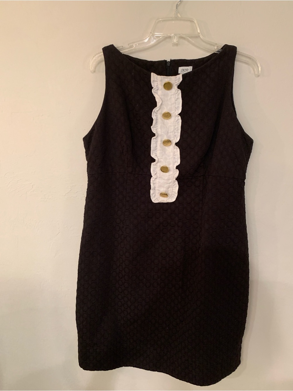 Cache Black Mini Dress with White Ruffle Placket